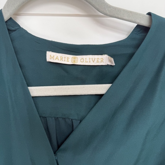 Marie Oliver Rare Silk Hunter Green Cross-front peplum blouse size XS - Picture 3 of 11